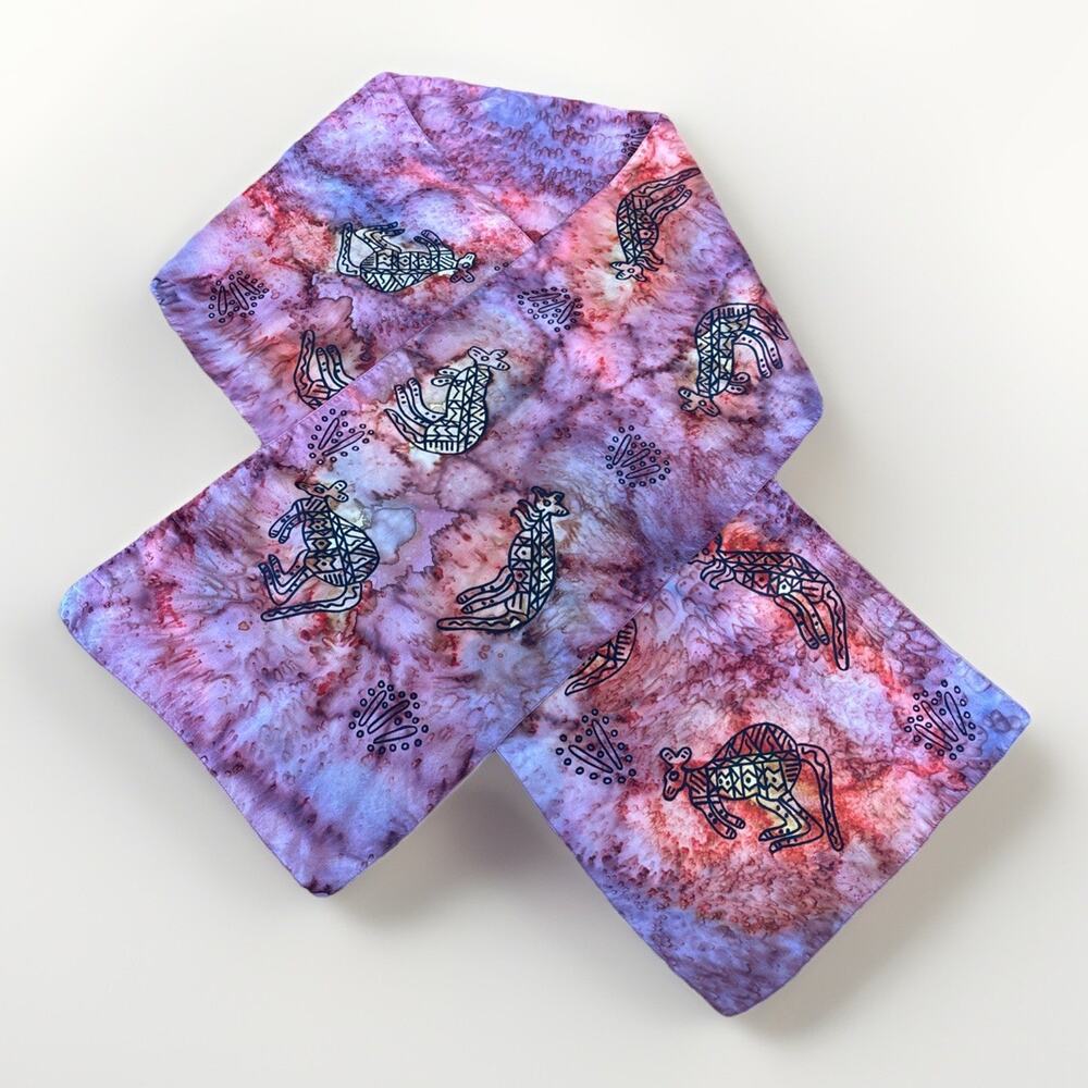 Silk Batik Hand Painted Kangaroo Scarf Aborigines By Brilliant Silk Rectangle